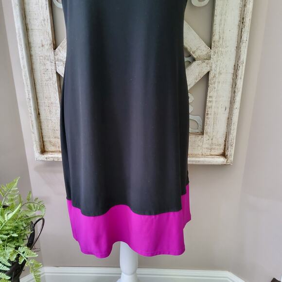 MSK Women's Petite Short Sleeve Shift Midi Dress in Black & Purple - Picture 4 of 7